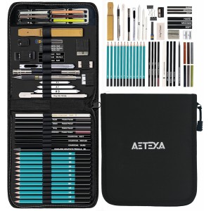 AETEXA 50 Pack Drawing Set Sketch Kit Pro,Art Sketching Supplies with 3-Color Sketchbook,Include Graphite,Charcoal, Pastel and Mechanical Pencil,Ideal for Artist Adults Beginner Kids